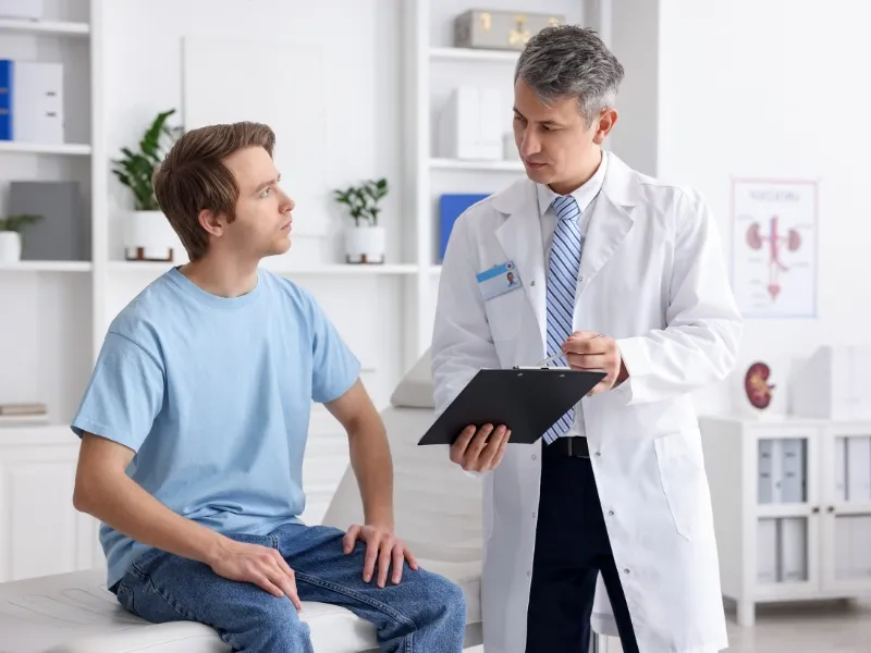 Clinical trial patient consultation supporting healthcare research and temperature-controlled logistics for investigational materials.
