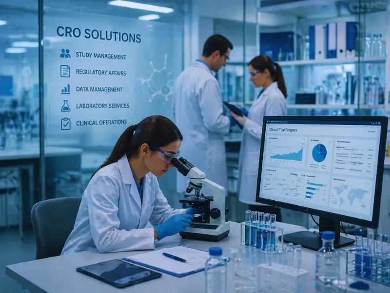 Contract research organization laboratory supporting clinical trials, regulatory compliance, data management, and life science research.