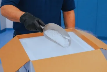 Dry ice replenishment process supporting temperature-controlled healthcare and life science shipments.