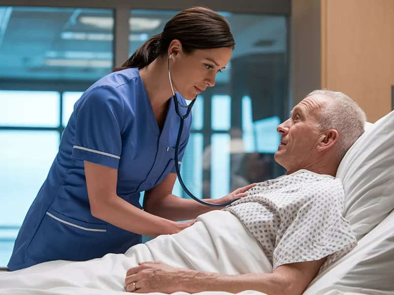 Healthcare professional providing patient care in a hospital environment supported by specialized medical logistics services.