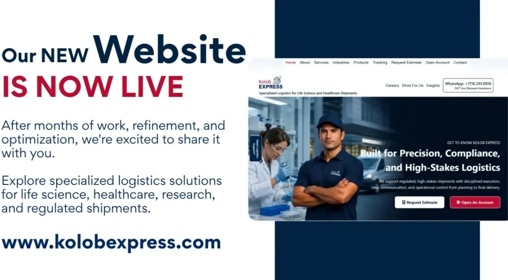 Why We Rebuilt the Kolob Express Website 1 Announcement graphic promoting the launch of the new Kolob Express website, featuring a preview of the homepage and information about specialized logistics services.